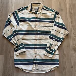 Men's Vintage 90's Double impact Striped Button Up Long Sleeve Shirt Sz Medium
